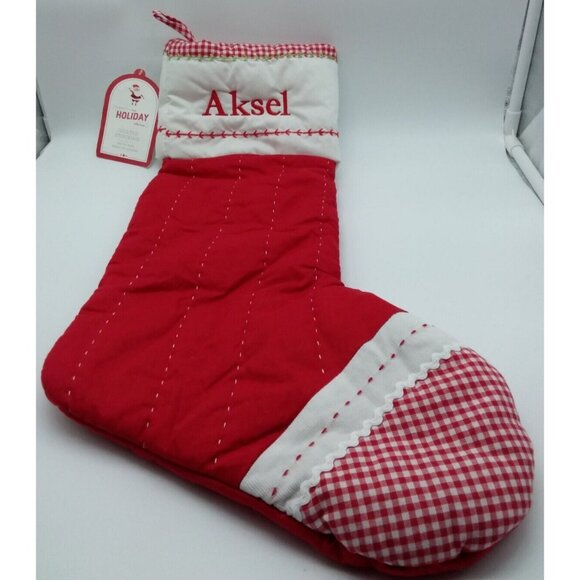 Pottery Barn Kids Aksel Christmas Stocking Gingham Holiday Quilted Red - Picture 1 of 12